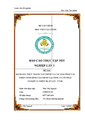 Luận văn tốt nghiệp đánh giá thực trạng tài chính và một số biện pháp nhằm cải thiện tình hình tài chính tại công ty cổ phần cơ khí và thiết bị áp lực vvmi