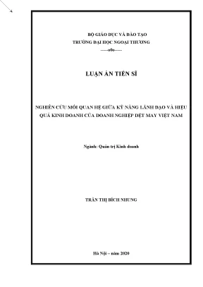 Luận án tiến sĩ nghiên cứu mối quan hệ giữa kỹ năng lãnh đạo và hiệu quả kinh doanh của doanh nghiệp dệt may việt nam