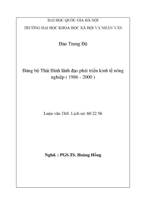 Luận văn thạc sĩ đảng bộ thái bình lãnh đạo phát triển kinh tế nông nghiệp 1986 2000