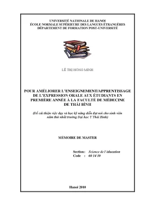 Luận văn thạc sĩ pour améliorer lenseignement apprentissage de lexpression orale aux étudiants en première année à la faculté de médecine de thai binh