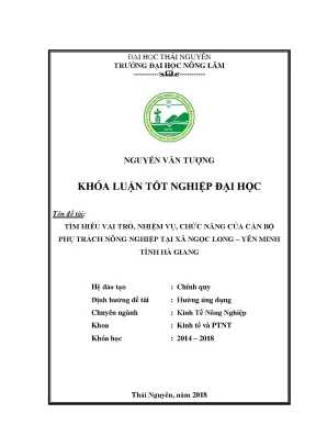 Luận văn tốt nghiệp tìm hiểu vai trò nhiệm vụ chức năng của cán bộ phụ trách nông nghiệp tại xã ngọc long yên minh hà giang