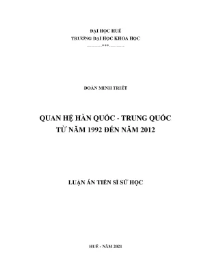 Luận án tiến sĩ quan hệ hàn quốc trung quốc từ năm 1992 đến năm 2012