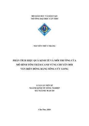Luận án tiến sĩ phân tích hiệu quả kinh tế và môi trường của mô hình tôm thâm canh vùng chuyển đổi ven biển đồng bằng sông cửu long