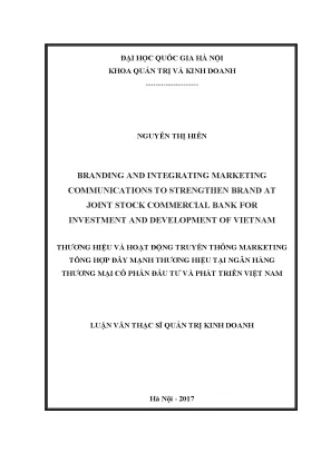 Luận văn thạc sĩ thương hiệu và hoạt động truyền thông marketing tổng hợp đẩy mạnh thương hiệu tại ngân hàng thương mại cổ phần đầu tư và phát triển việt nam