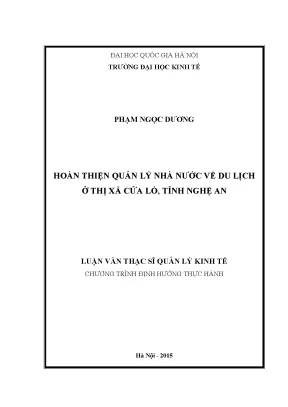 Luận văn thạc sĩ hoàn thiện quản lý nhà nước về du lịch ở thị xã cửa lò tỉnh nghệ an