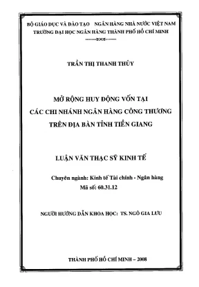 Luận văn thạc sĩ mở rộng huy động vốn tại các chi nhánh ngân hàng công thương trên địa bàn tỉnh tiền giang