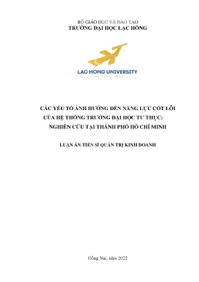 Luận án tiến sĩ các yếu tố ảnh hưởng đến năng lực cốt lõi của hệ thống trường đại học tư thục nghiên cứu tại thành phố hồ chí minh