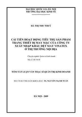 Luận văn thạc sĩ cải tiến hoạt động tiêu thụ sản phẩm trang thiết bị may mặc của công ty xuất nhập khẩu dệt may vinatex ở thị trường nội địa
