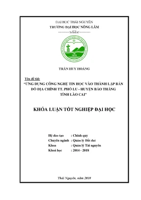 Luận văn tốt nghiệp ứng dụng công nghệ tin học và thành lập bản đồ địa chính thị trấn phố lu huyện bảo thắng tỉnh lào cai