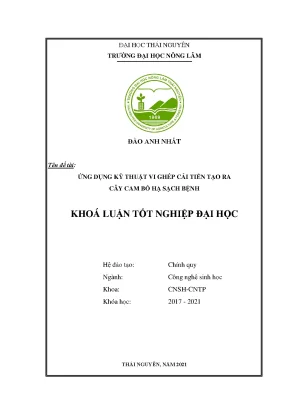 Luận văn tốt nghiệp ứng dụng kỹ thuật vi ghép cải tiến tạo cây cam bố hạ sạch bệnh