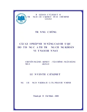 Luận văn thạc sĩ các giải pháp nhằm nâng cao hiệu quả hoạt động của thị trường chứng khoán việt nam hiện nay