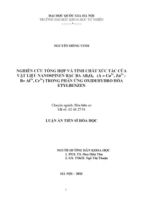 Luận án tiến sĩ nghiên cứu tổng hợp và tính chất xúc tác của vật liệu nanospinen bậc ba ab2o4 a cu2 zn2 b al3 cr3 trong phản ứng oxidehydro hóa etylbenzen