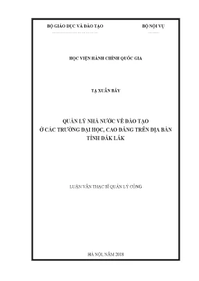 Luận văn thạc sĩ quản lý nhà nước về đào tạo ở các trường đại học cao đẳngtrên địa bàn tỉnh đắk lắk