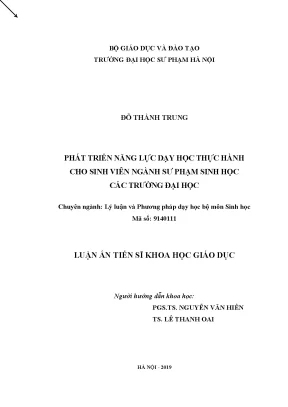 Luận án tiến sĩ phát triển năng lực dạy học thực hành cho sinh viên ngành sư phạm sinh các trường đại học