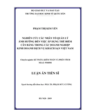 Luận án tiến sĩ nghiên cứu các nhân tố quản lý ảnh hưởng đến việc áp dụng thẻ điểm cân bằng trong các doanh nghiệp kinh doanh dịch vụ khách sạn việt nam