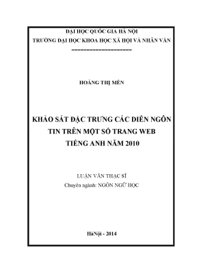 Luận văn thạc sĩ khảo sát đặc trưng các diễn ngôn tin trên một số trang web tiếng anh năm 2010 60 22 01001