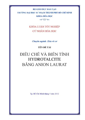 Luận văn thạc sĩ điều chế và biến tính hydrotalcite bằng anion laurat