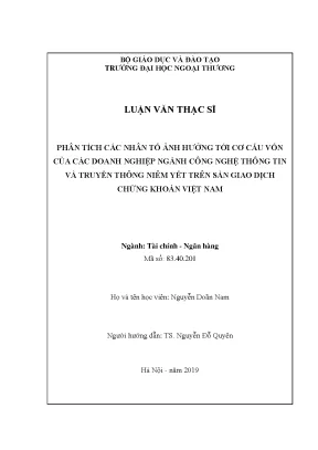 Luận văn thạc sĩ phân tích các nhân tố ảnh hưởng tới cơ cấu vốn các doanh nghiệp ngành cntt và truyền thông niêm yết trên sàn giao dịch chứng khoán việt nam