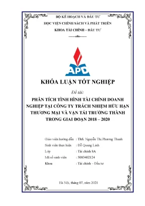 Luận văn tốt nghiệp phân tích tình hình tài chính doanh nghiệp tại công ty trách nhiệm hữu hạn thương mại và vận tải trường thành trong giai đoạn 2018 2020
