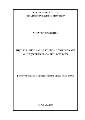 Luận văn thạc sĩ thực thi chính sách xây dựng nông thôn mới ở huyện tuần giáo tỉnh điện biên