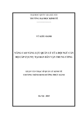 Luận văn thạc sĩ nâng cao năng lực quản lý của đội ngũ cán bộ cấp cụcvụ tại ban dân vận trung ương