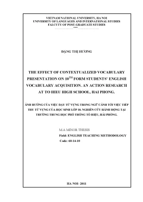 Luận văn thạc sĩ the effect of contextualized vocabulary presentation on 10th form students english vocabulary acquisition an action research at to hieu high school hai phong