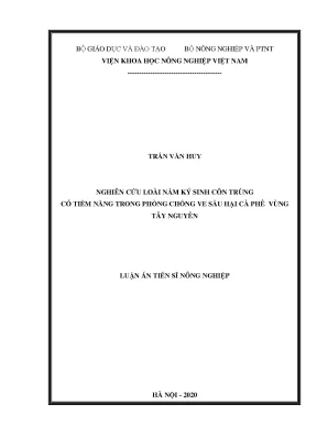 Luận án tiến sĩ nghiên cứu loài nấm ký sinh côn trùng có tiềm năng trong phòng chống ve sầu hại cà phê vùng tây nguyên