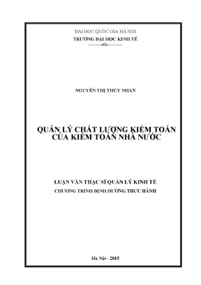 Luận văn thạc sĩ quản lý chất lượng kiểm toán của kiểm toán nhà nước 001