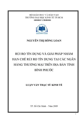 Luận văn thạc sĩ rủi ro tín dụng và giải pháp nhằm hạn chế rủi ro tín dụng tại các ngân hàng thương mại trên địa bàn tỉnh bình phước