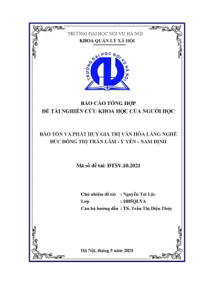 Luận văn tốt nghiệp bảo tồn và phát huy giá trị văn hoá làng nghề đúc đồng thị trấn lâm ý yên nam định