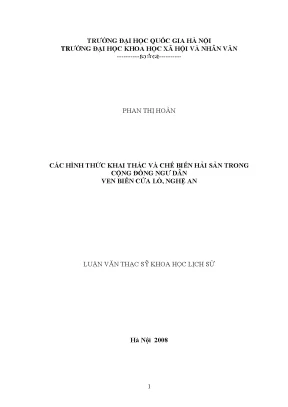 Luận văn thạc sĩ các hình thức khai thác và chế biến hải sản trong cộng đồng ngư dân ven biển cửa lò nghệ an
