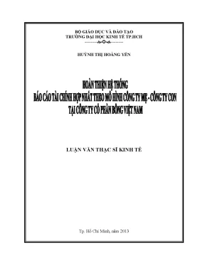 Luận văn thạc sĩ hoàn thiện hệ thống báo cáo tài chính hợp nhất theo mô hình công ty mẹ công ty con tại công ty cổ phần bông việt nam