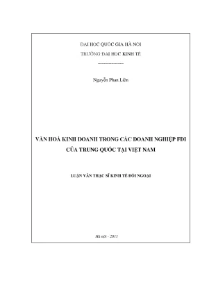 Luận văn thạc sĩ văn hóa kinh doanh trong các doanh nghiệp fdi của trung quốc tại việt nam