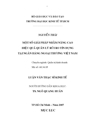 Luận văn thạc sĩ một số giải pháp nhằm nâng cao hiệu quả quản lý rủi ro tín dụng tại ngân hàng ngoại thương việt nam luận văn thạc sĩ