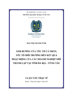 Luận văn thạc sĩ ảnh hưởng của yếu tố cá nhân yếu tố môi trường đến kết quả hoạt động của các doanh nghiệp mới thành lập tại tỉnh brvt