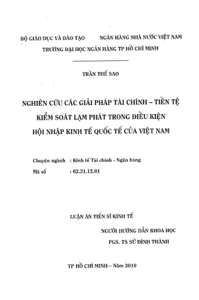 Luận văn thạc sĩ nghiên cứu các giải pháp tài chính tiền tệ kiểm soát lạm phát trong điều kiện hội nhập kinh tế quốc tế của việt nam