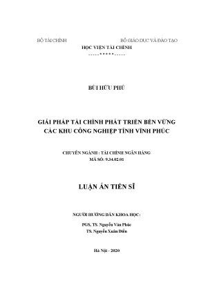 Luận án giải pháp tài chính phát triển bền vững các khu công nghiệp tỉnh vĩnh phúc