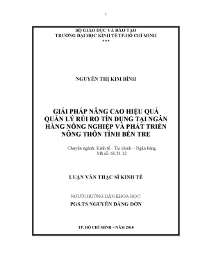 Luận văn thạc sĩ giải pháp nâng cao hiệu quả quản lý rủi ro tín dụng tại ngân hàng nông nghiệp và phát triển nông thôn tỉnh bến tre luận văn thạc sĩ