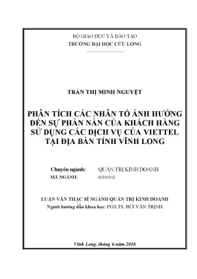 Luận văn thạc sĩ phân tích các nhân tố ảnh hưởng đến sự phàn nàn của khách hàng sử dụng các dịch vụ của viettel tại địa bàn tỉnh vĩnh long