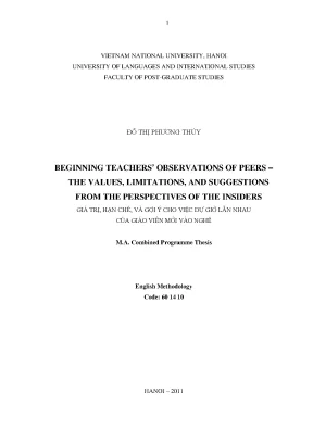 Luận văn thạc sĩ beginning teachers observations of peers the values limitations and suggestions from the perspectives of the insiders