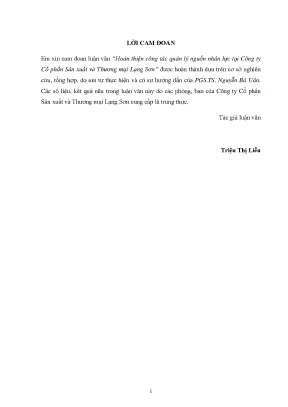 Luận văn thạc sĩ hoàn thiện công tác quản lý nguồn nhân lực tại công ty cổ phần sản xuất và thương mại lạng sơn