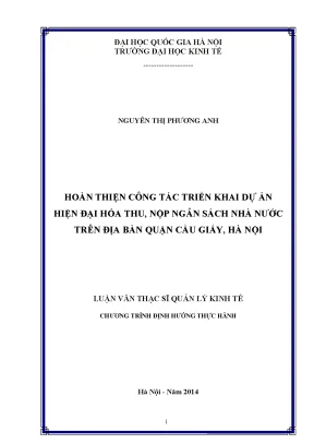 Luận văn thạc sĩ hoàn thiện công tác triển khai dự án hiện đại hóa thu nộp ngân sách nhà nước trên địa bàn quận cầu giấy hà nội