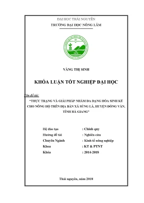 Luận văn tốt nghiệp thực trạng và giải pháp nhằm đa dạng hóa sinh kế cho nông hộ trên địa bàn xã sủng là huyện đồng văn tỉnh hà giang