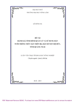 Luận văn thạc sĩ đánh giá tình hình quản lý và sử dụng đất nuôi trồng thủy sản trên địa bàn huyện mộ đức