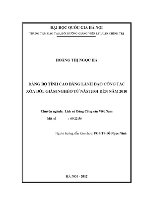 Luận văn thạc sĩ đảng bộ tỉnh cao bằng lãnh đạo công tác xóa đói giảm nghèo từ năm 2001 đến năm 2010