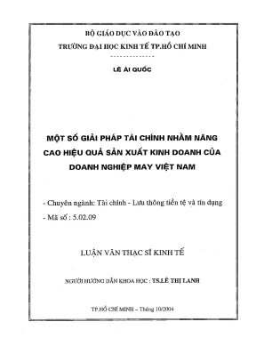 Luận văn thạc sĩ một số giải pháp tài chính nhằm nâng cao hiệu quả sản xuất kinh doanh của doanh nghiệp may việt nam luận văn thạc sĩ