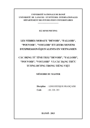 Luận văn thạc sĩ les verbes modaux devoir falloir pouvoir vouloir et leurs moyens dexpression équivalents en vietnamien