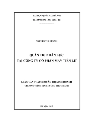 Luận văn thạc sĩ quản trị nhân lực tại công ty cổ phần may tiên lữ