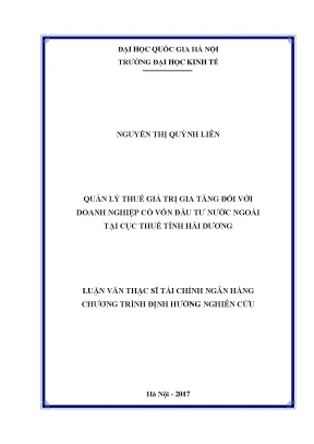 Luận văn thạc sĩ quản lý thuế giá trị gia tăng đối với doanh nghiệp có vốn đầu tư nước ngoài tại cục thuế tỉnh hải dương