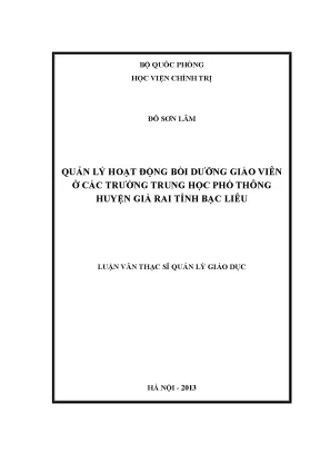 Luận văn thạc sĩ quản lý hoạt động bồi dưỡng giáo viên ở các trường trung học phổ thông huyện giá rai tỉnh bạc liêu